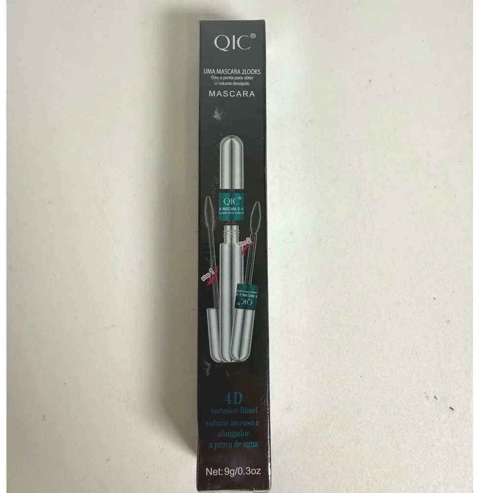 QIC Mascara 2 in 1 4D Silk Fiber Double Effect Waterproof Volumizing Black New